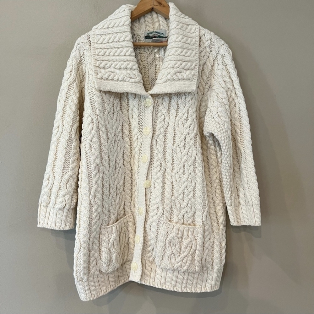 Aran Crafts Cream Cable Knit Cardigan